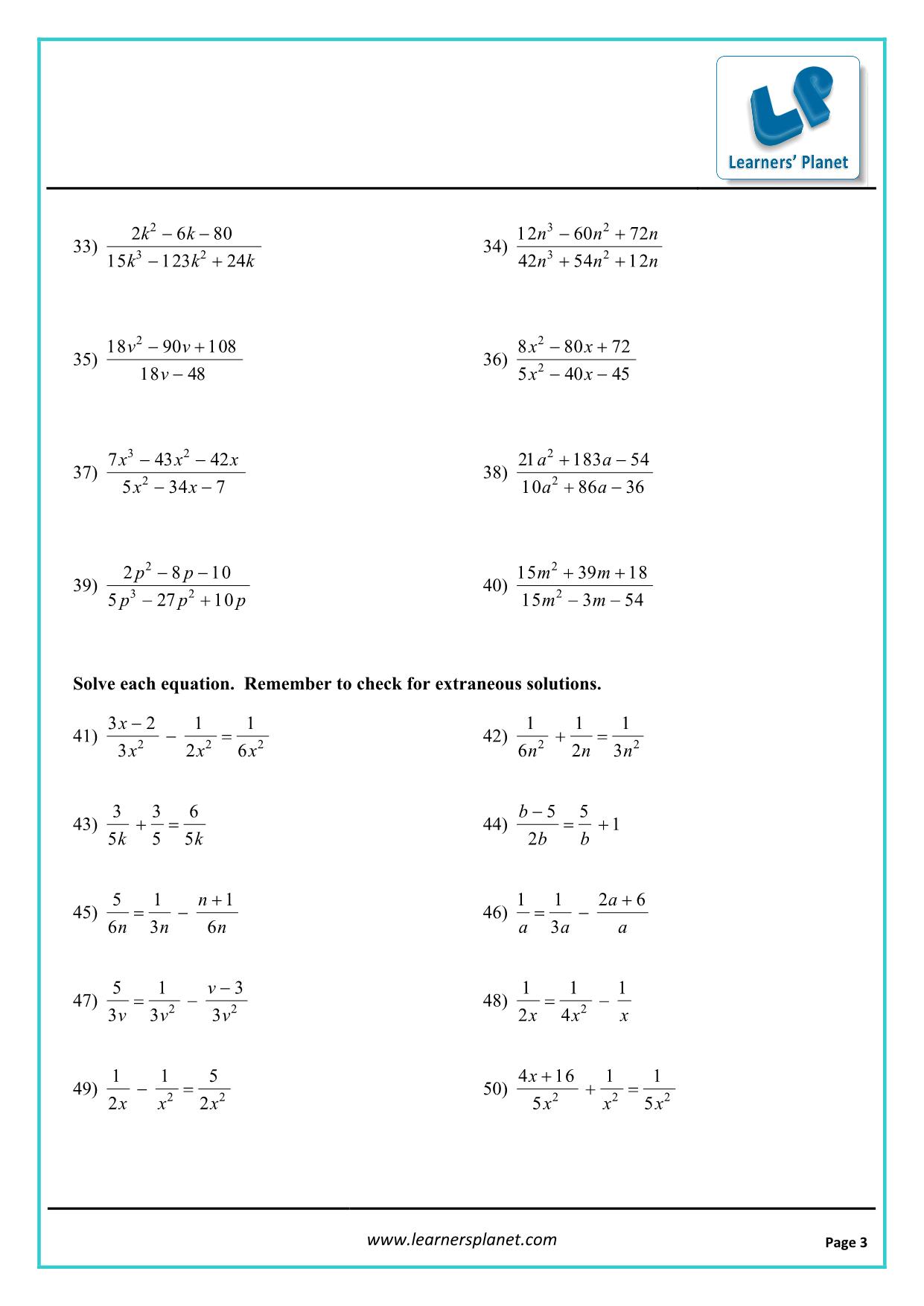 Simplify rational expressions worksheet for 20th math cbse Intended For Simplifying Rational Expressions Worksheet