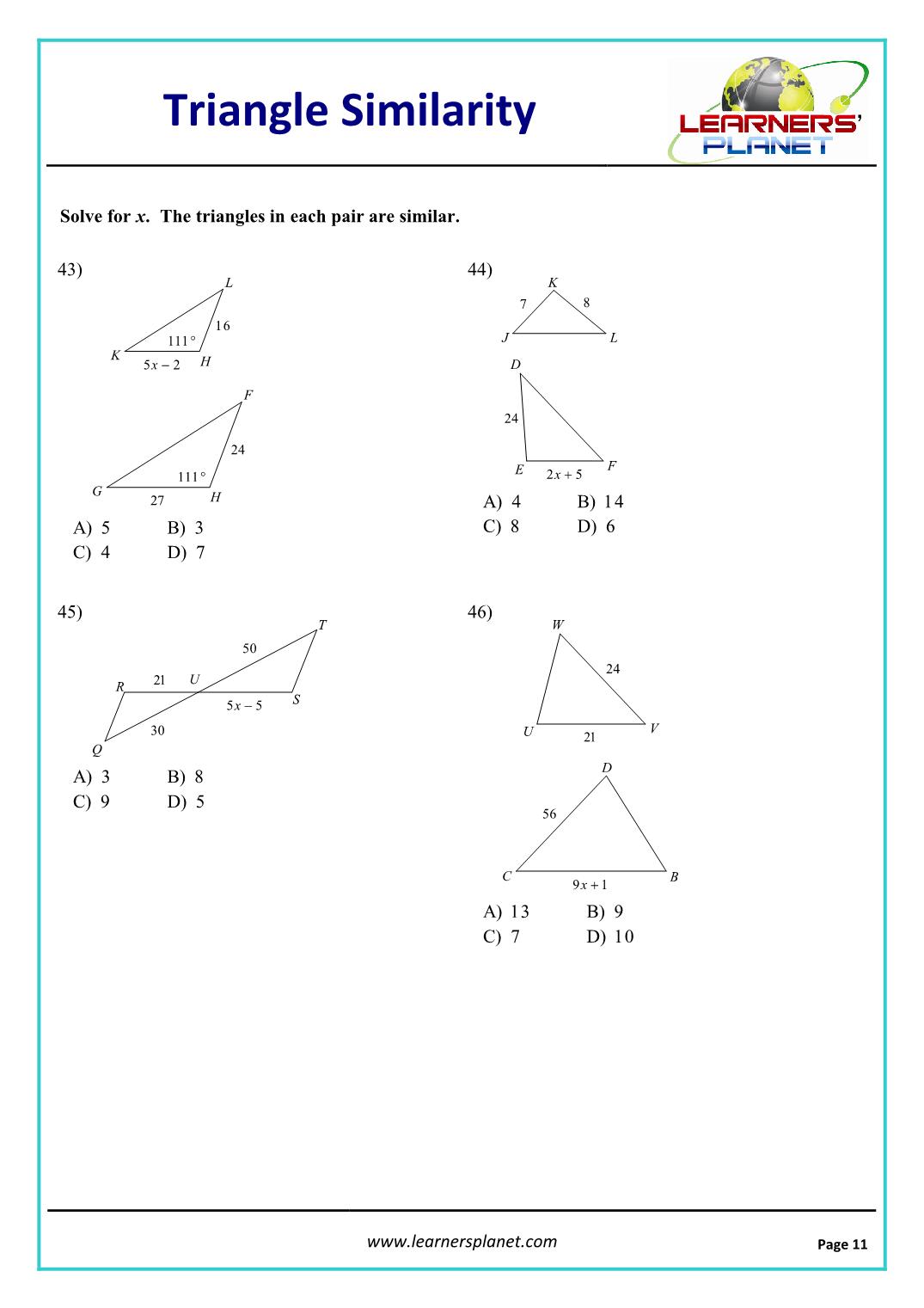 Similarity Worksheet / Worksheet On Similar Figures With Multiple
