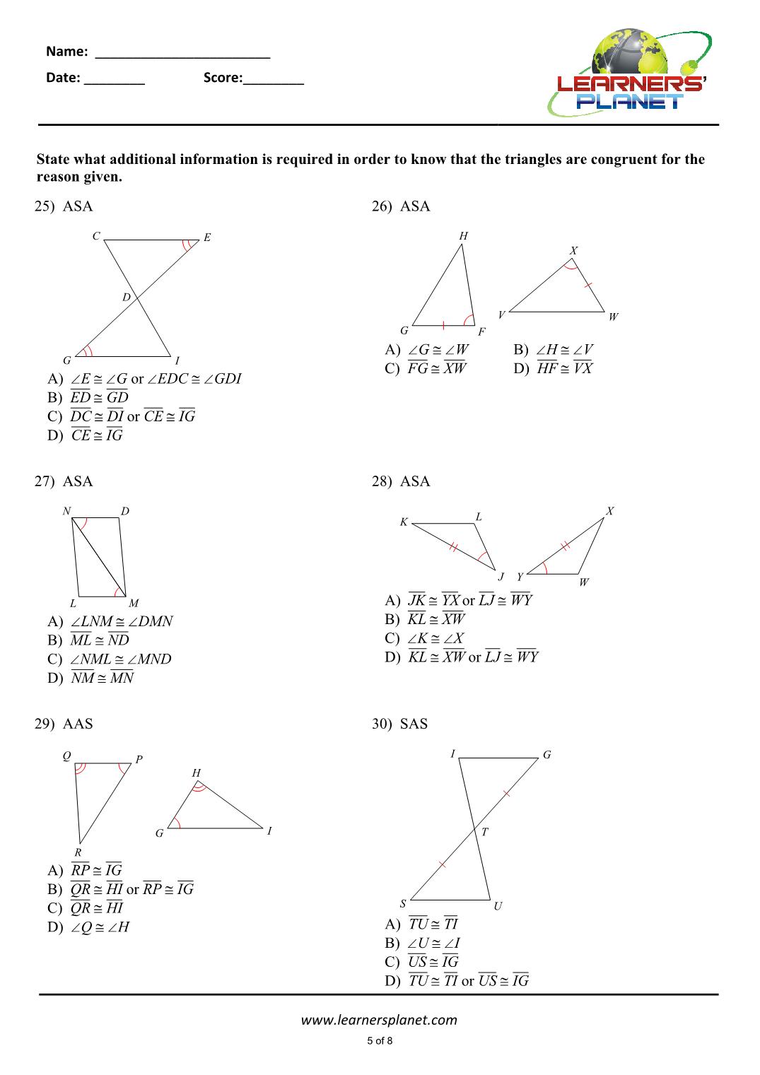 Congruent triangles worksheet with answer 24th maths Pertaining To Congruent Triangles Worksheet With Answers