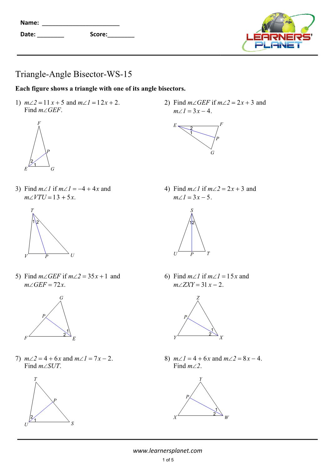 Copying And Bisecting Angles Worksheet  FuelHandler With Regard To Angle Bisector Theorem Worksheet