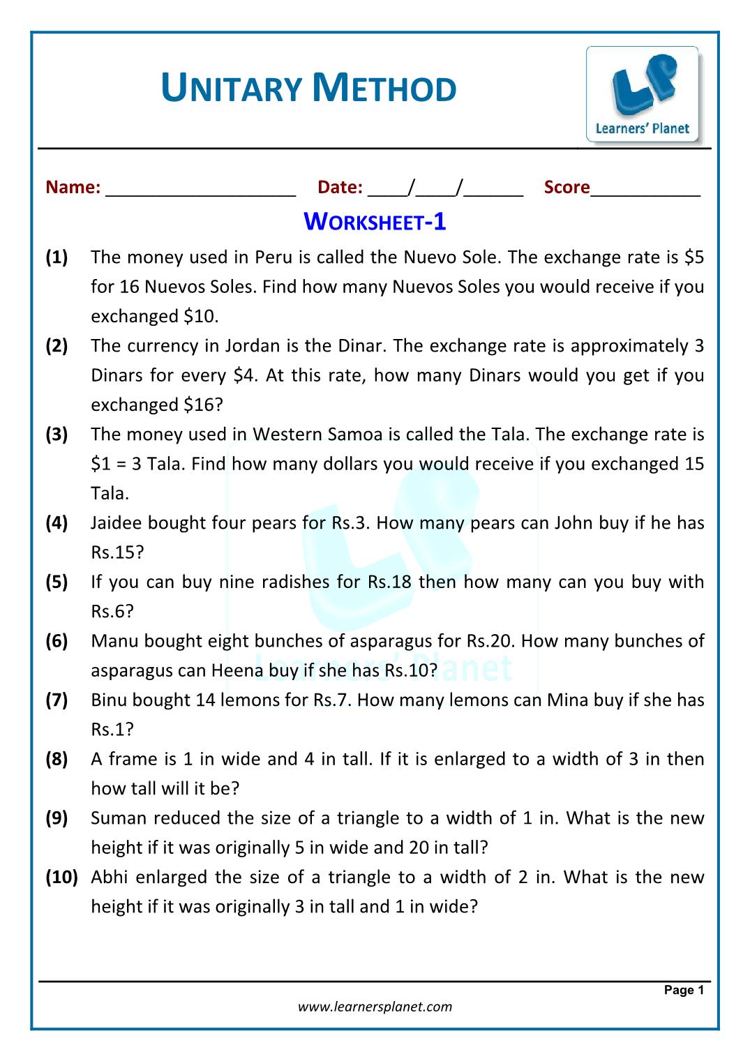 Unitary-Method-Word-Problems-Workbook-20 With Linear Equation Word Problems Worksheet