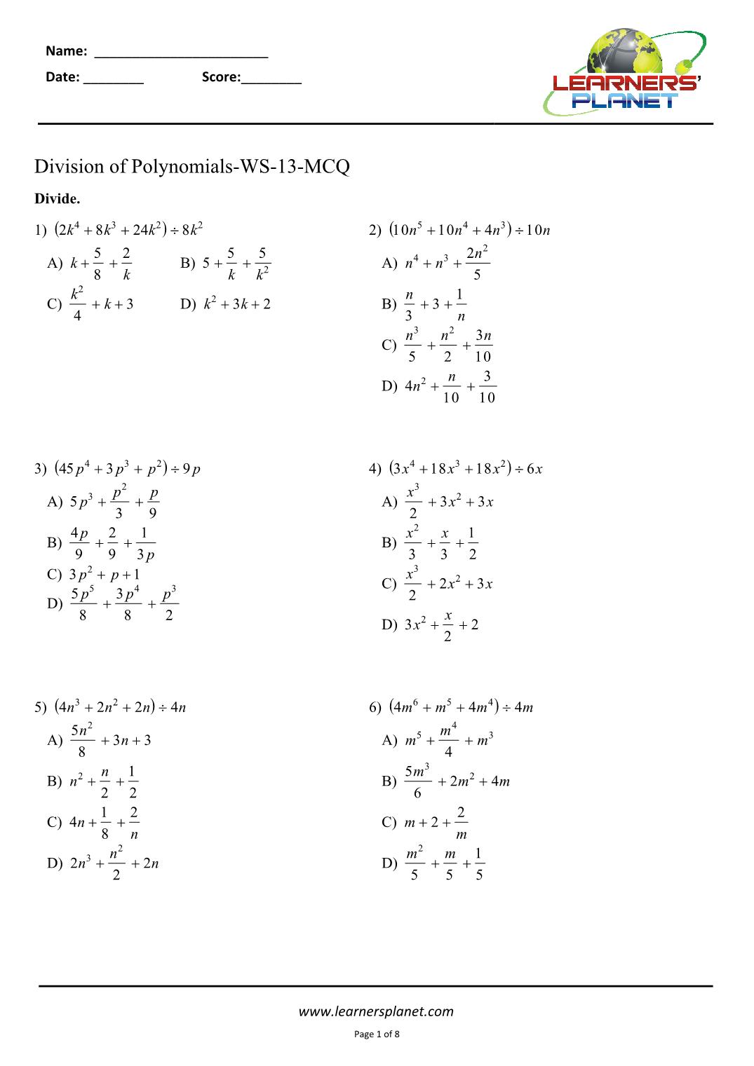 Division-of-Polynomials-Workbook-23 Throughout Division Of Polynomials Worksheet
