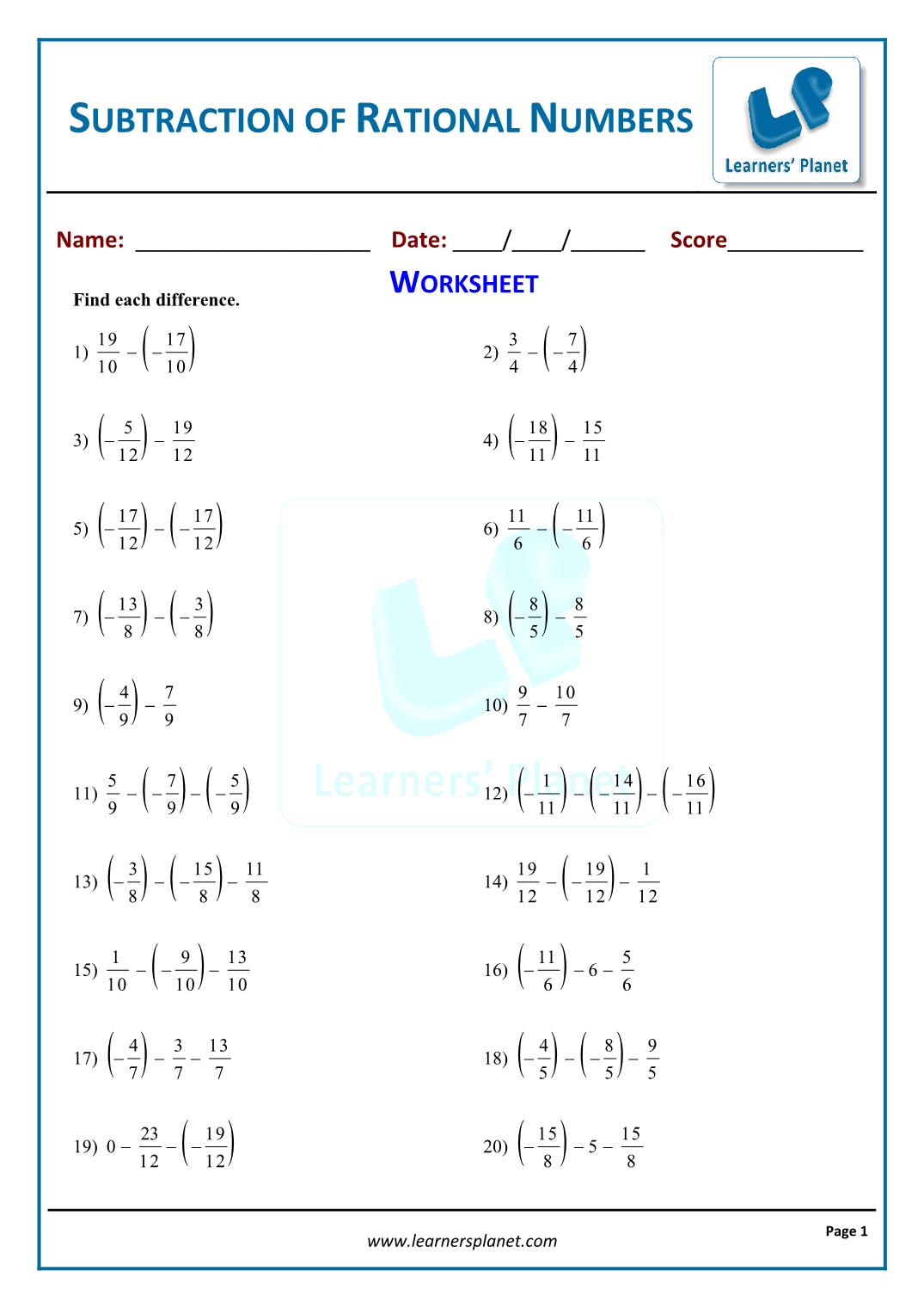Maths Worksheet On Rational Numbers For Class 8
