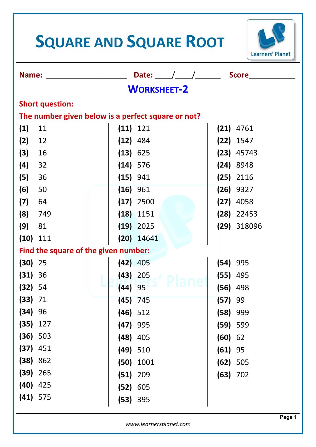 NCERT grade viii math squares and square roots videos, quiz Regarding Squares And Square Roots Worksheet