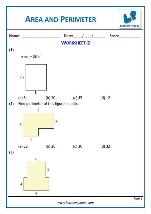 Maths area perimeter worksheets grade 5