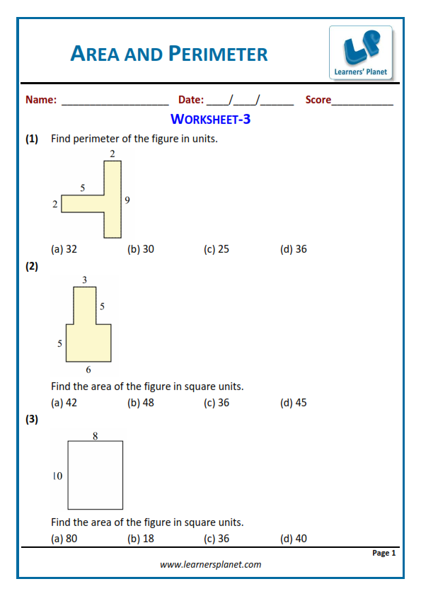 Printable CBSE class 5 maths area and perimeter worksheets