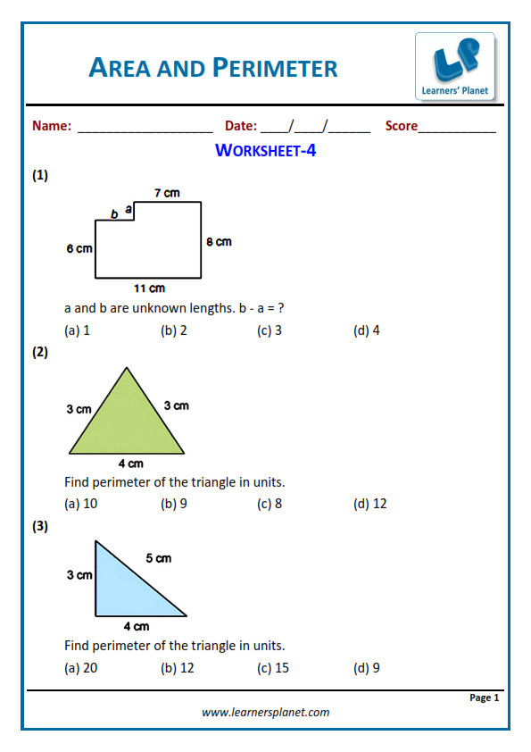Worksheet on area and perimeter grade 5 maths