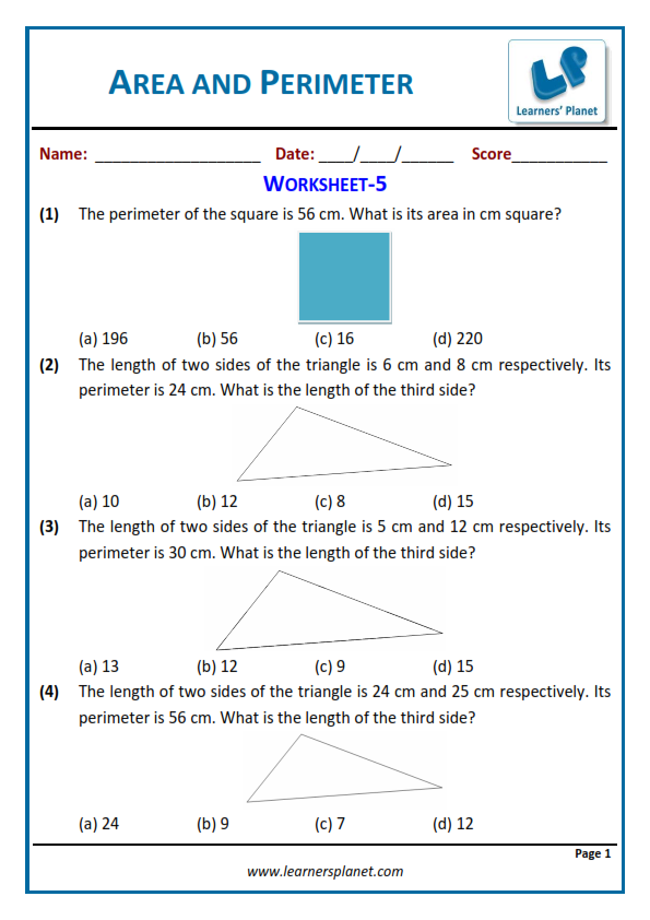 Question bank for 5th class mathematics area and perimeter