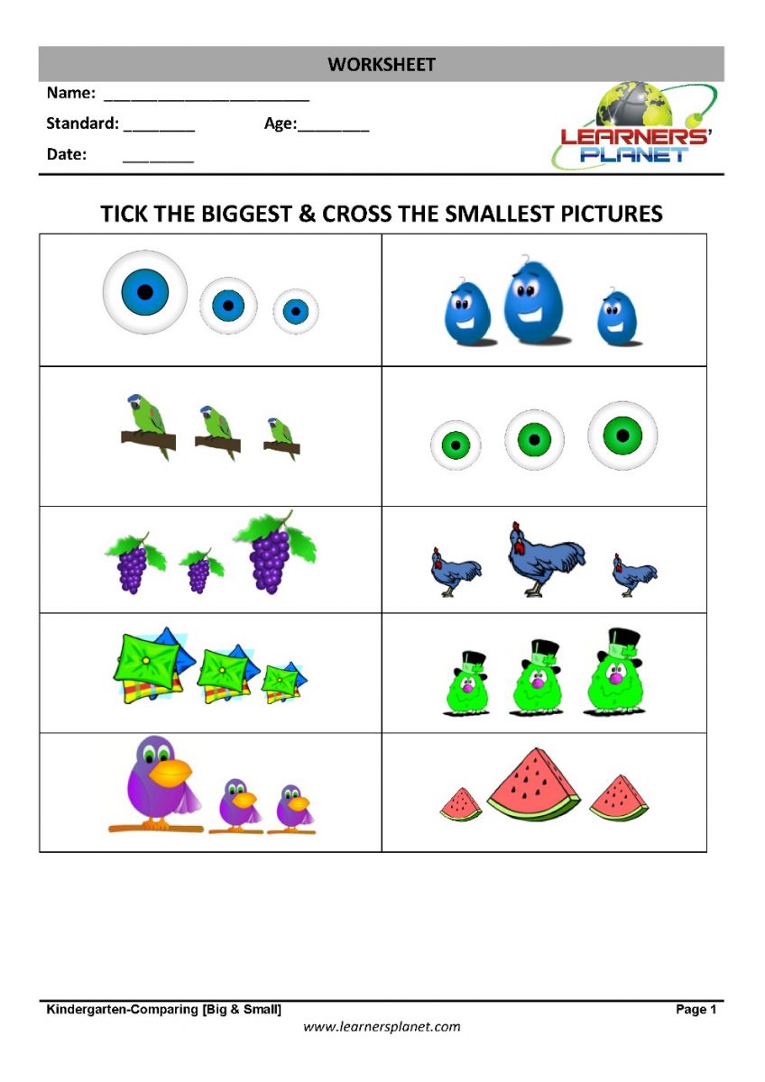 Free printable comparing worksheets for kindergarten