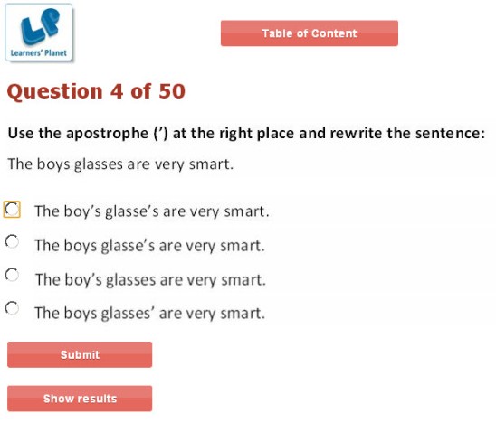grade 5 Interactive online quizzes for english learners