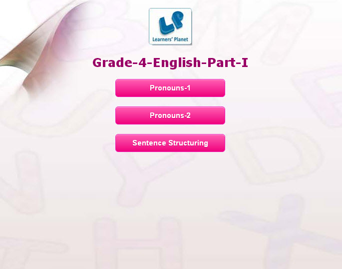 Online english grammar study material for interactive 4th class kids