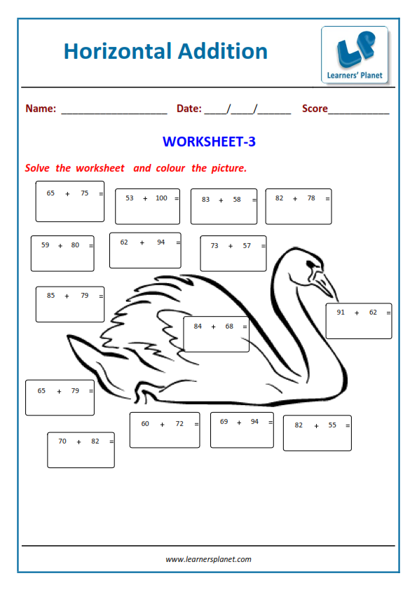 Math addition worksheets 2 digits for class 1