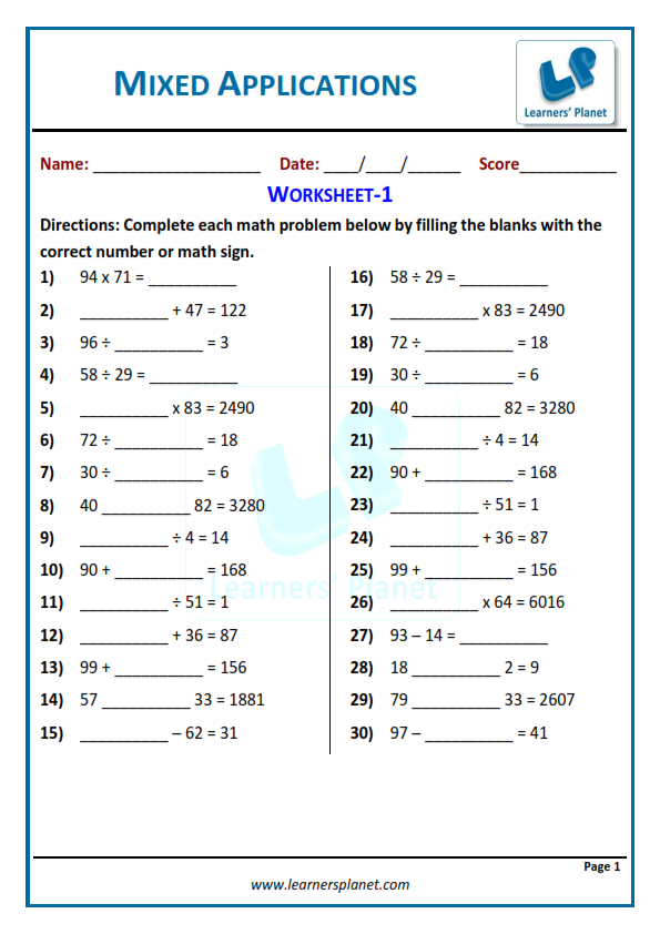 Mixed problems worksheets for practice class 4 maths