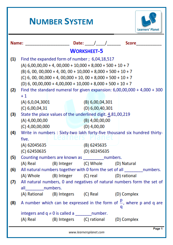 Class 6 solutions for number system exercise