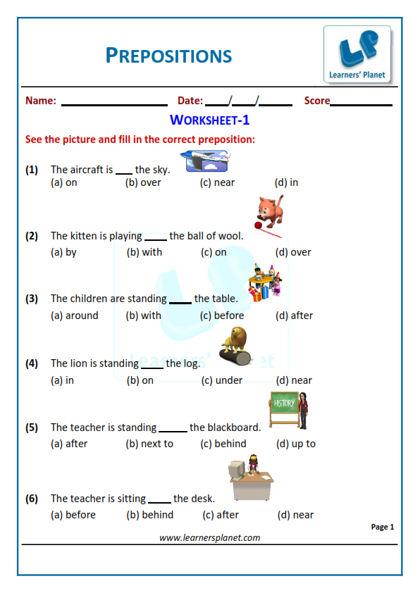 Prepositions worksheet mcqs