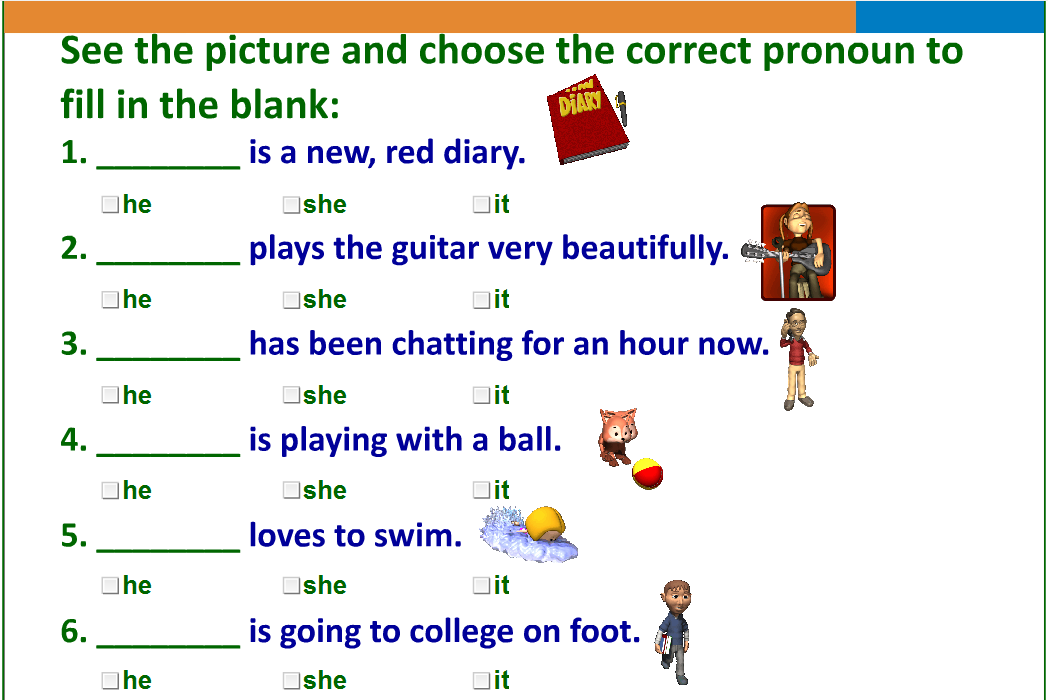 Pronouns worksheets for grade two