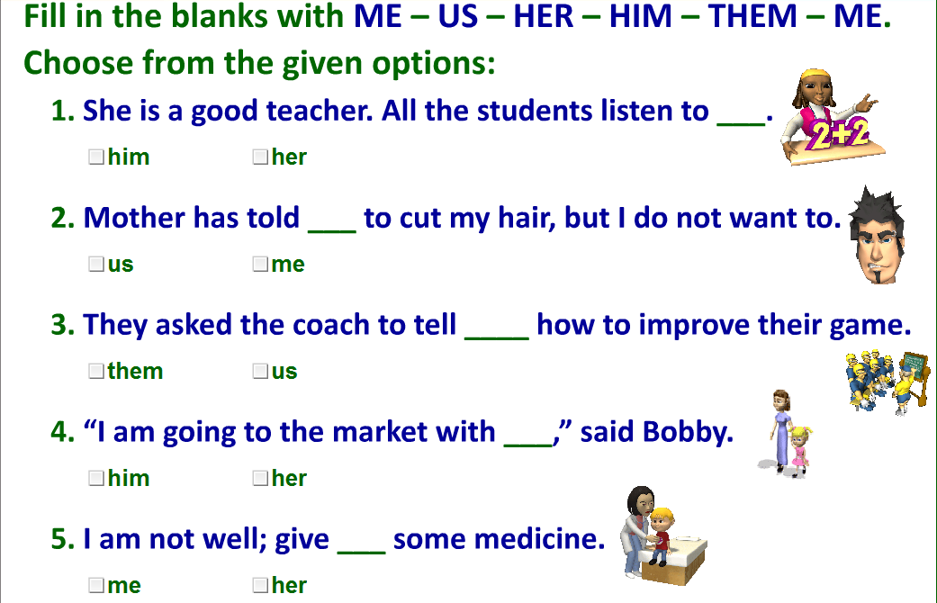 Him And Her Pronoun Worksheets