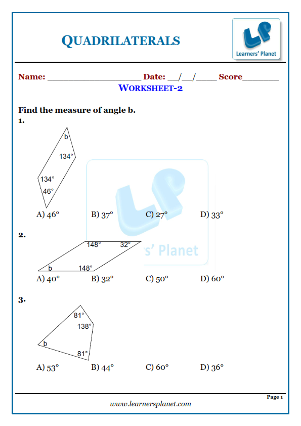 Free worksheets for classifying (identifying) quadrilaterals