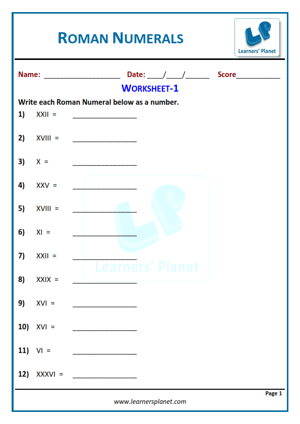 roman numerals worksheet for class 4