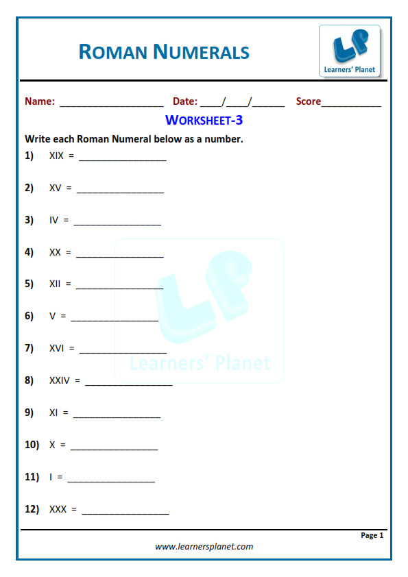 roman numerals worksheet for grade 4 pdf
