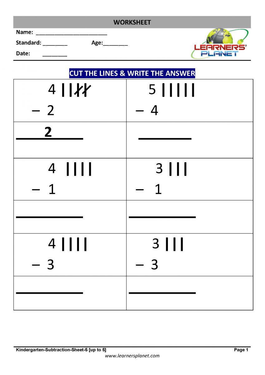 Kindergarten math subtraction worksheets pdf files