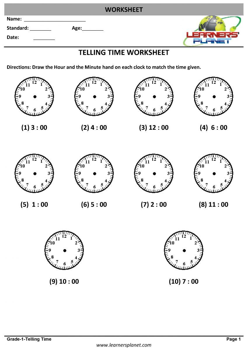 Telling Time and Date Worksheet