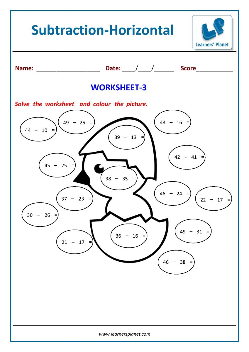 Class math PDF subtraction worksheets