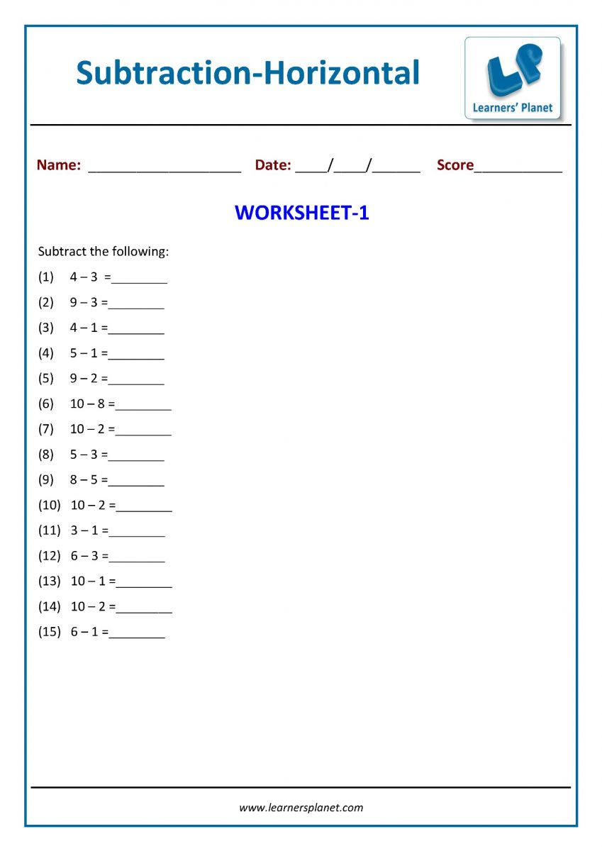 Grade 1 math PDF printable subtraction worksheets