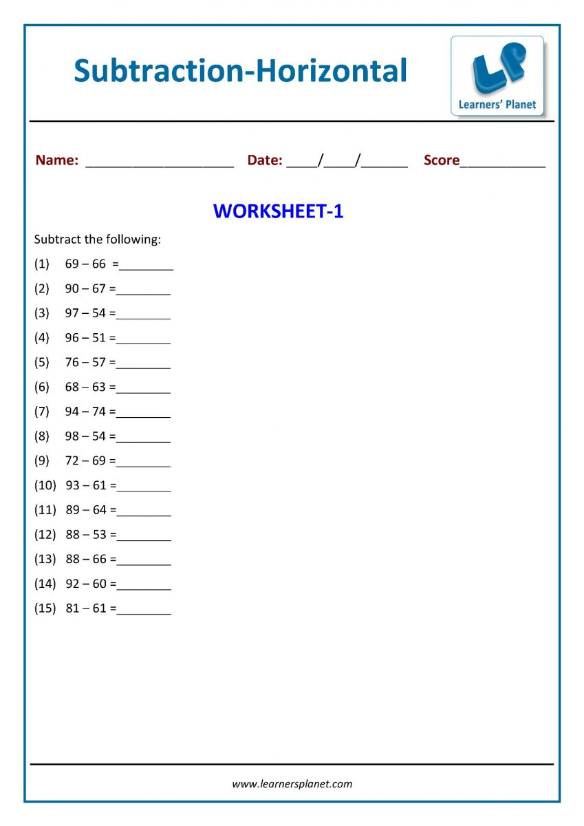 download printable subtraction worksheets for class 1 math PDF