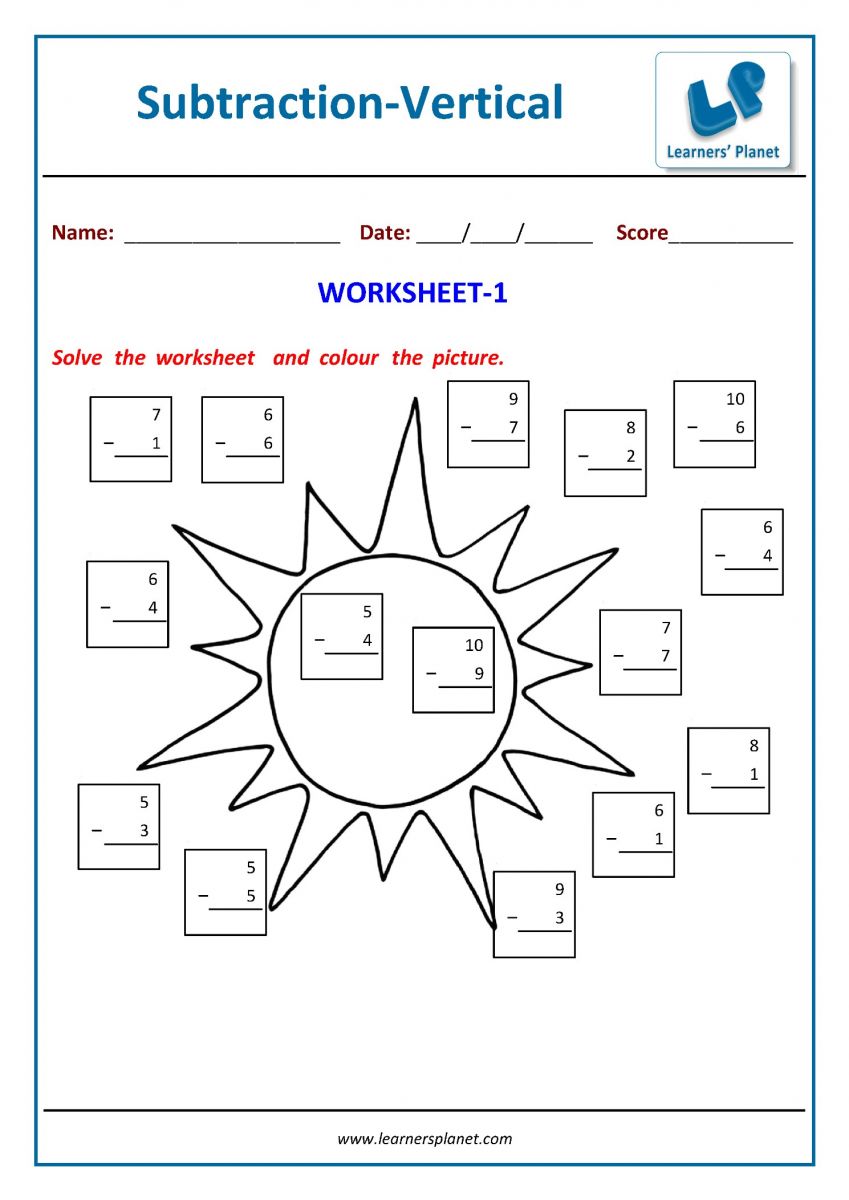 class 1 math printable subtraction worksheets