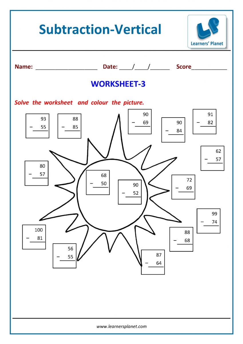 math printable PDF worksheets for subtraction