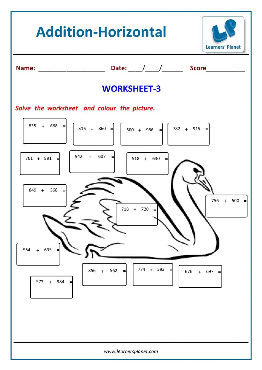 Class 2 addition two terms worksheets