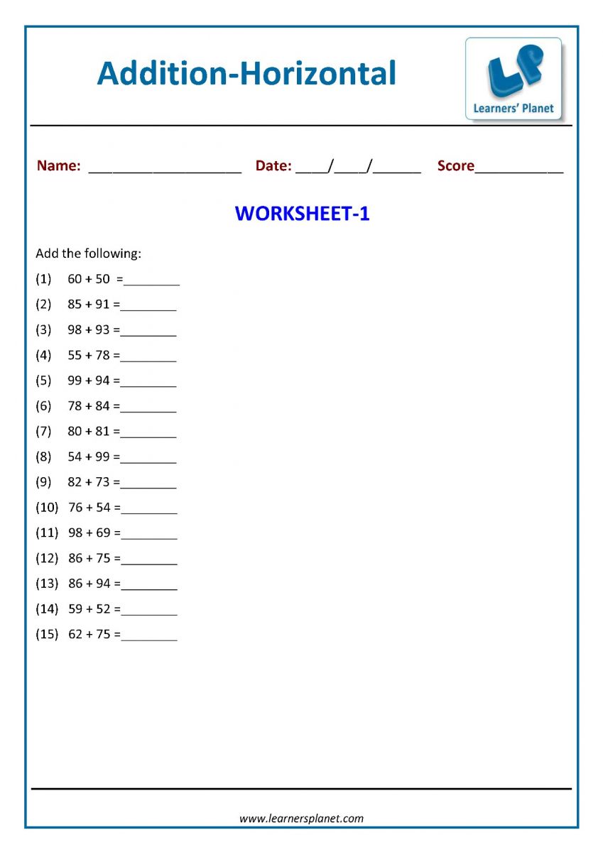 Download pdf addition horizontal two terms worksheets