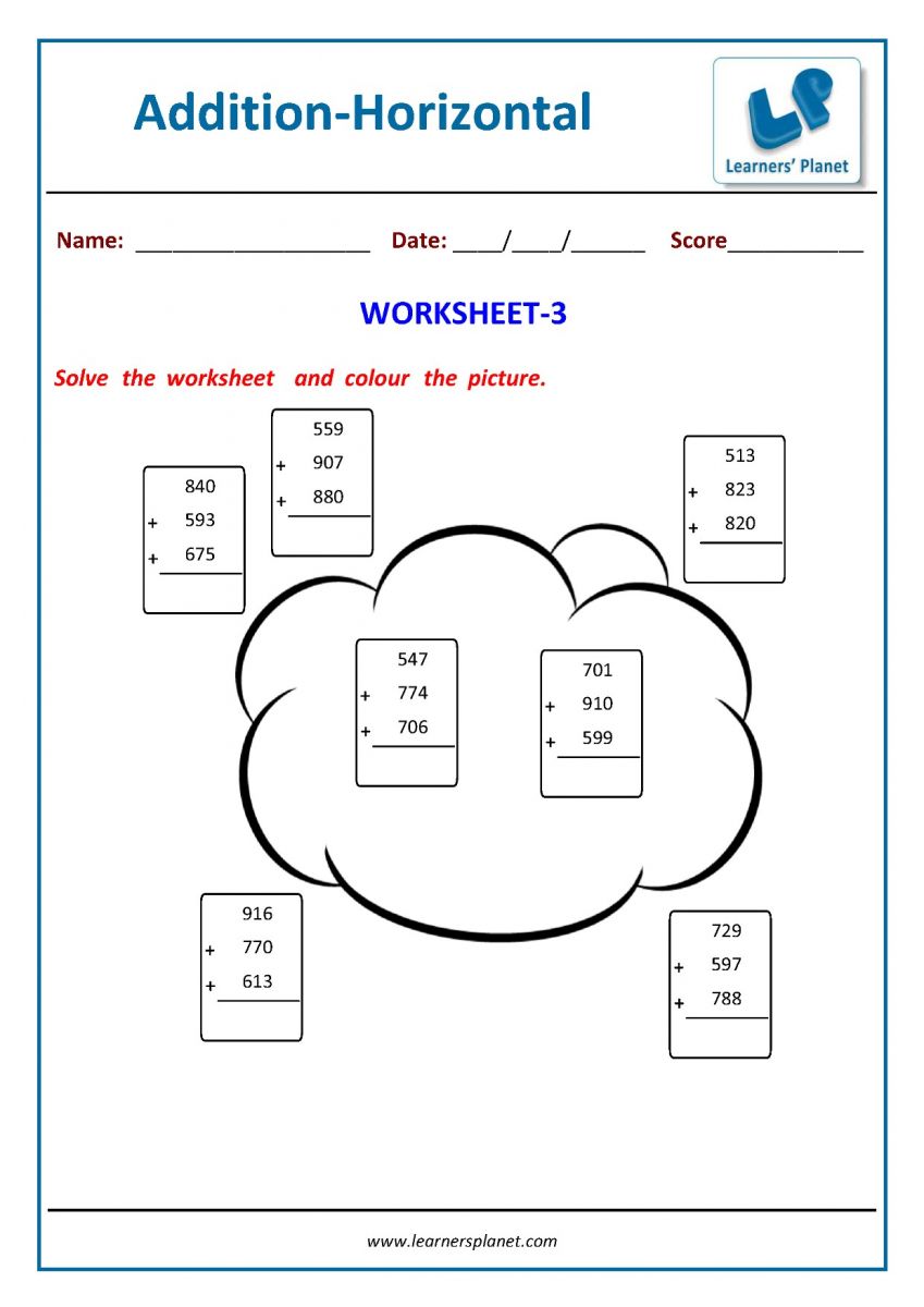 2nd class math addition worksheets PDF