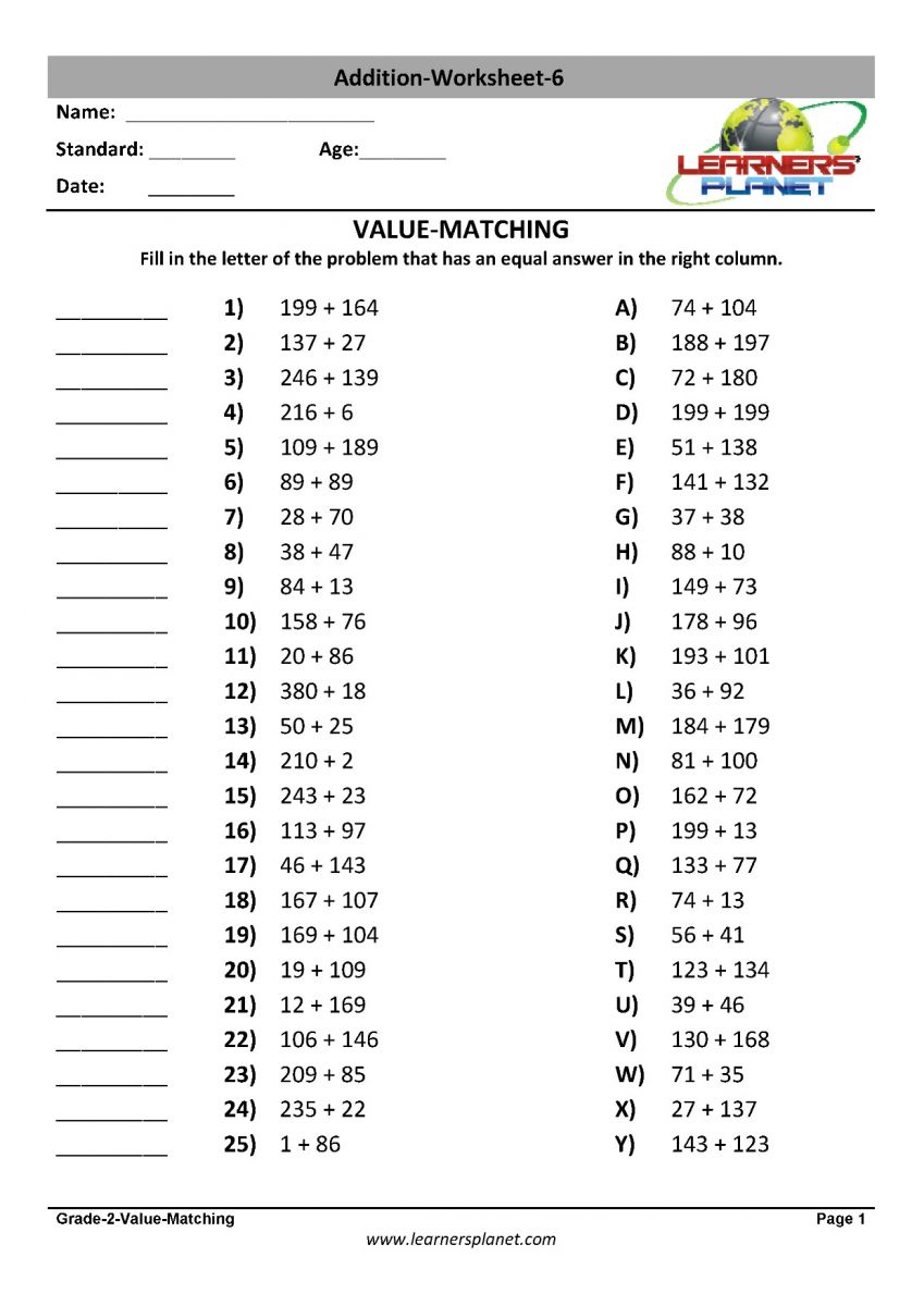 Math 2nd class addition worksheets download online
