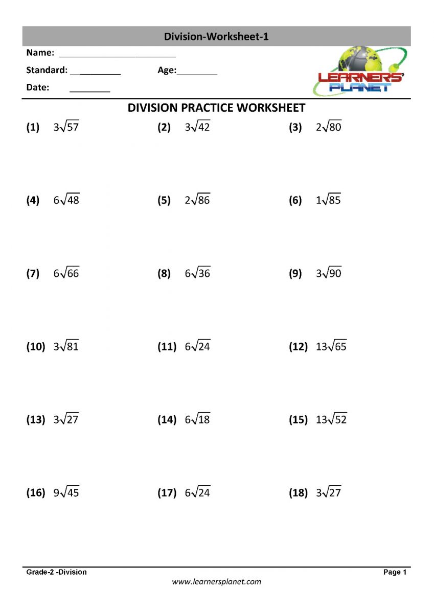 Download PDF class 2 math division worksheets