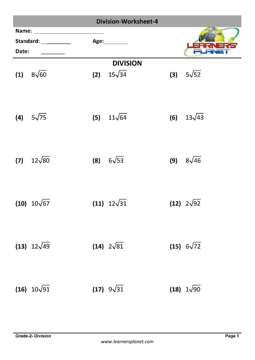 Printable division worksheets for grade 2 maths