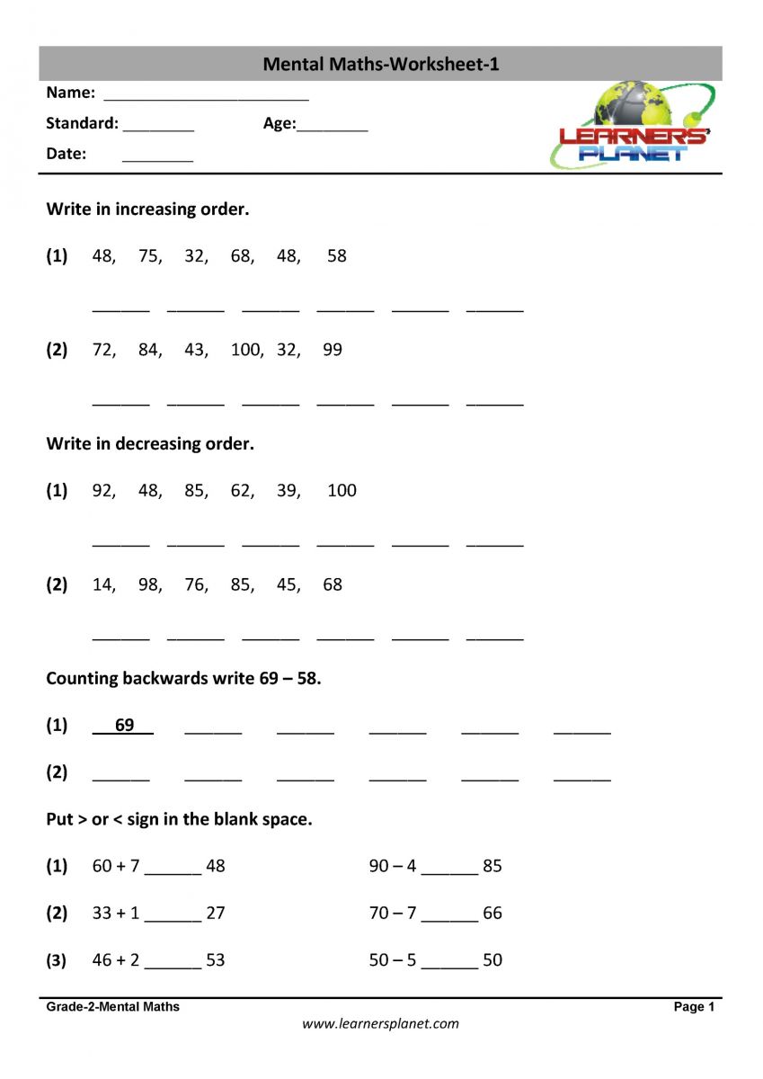 Grade 2 mental math PDF worksheets download