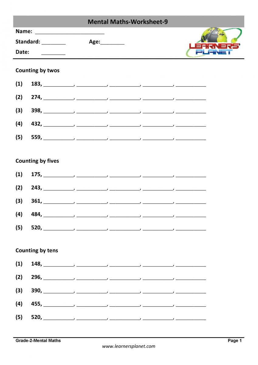 mental math PDF worksheets download online for class 2