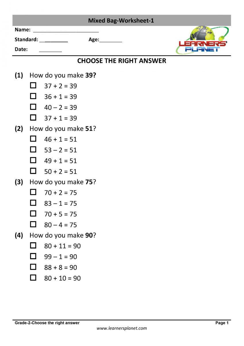 Grade 2 math addition subtraction worksheets download PDF