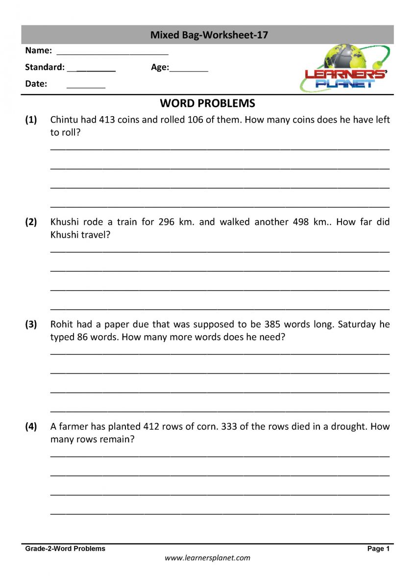 2nd class mental math printable worksheets download PDF