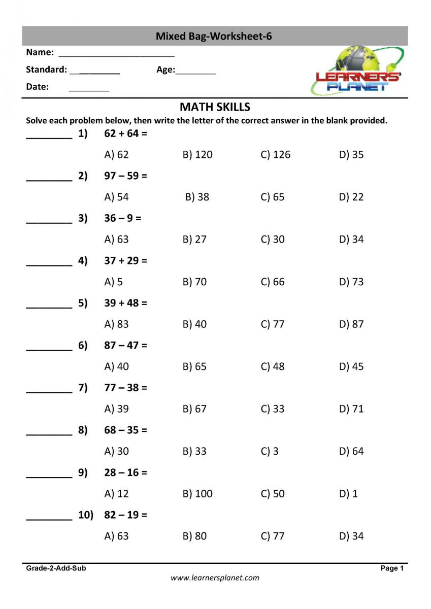 download PDF Grade 2 math worksheets