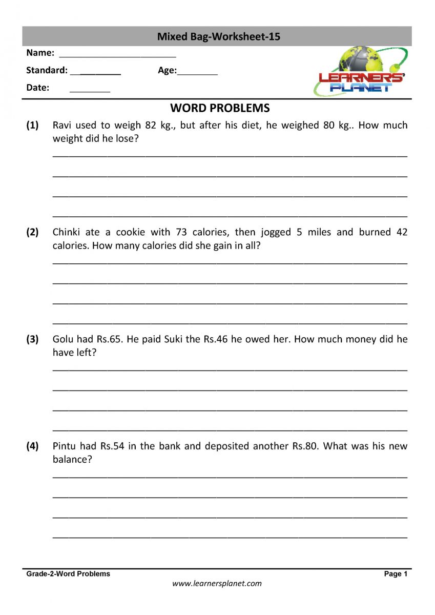 2nd class math printable worksheets download