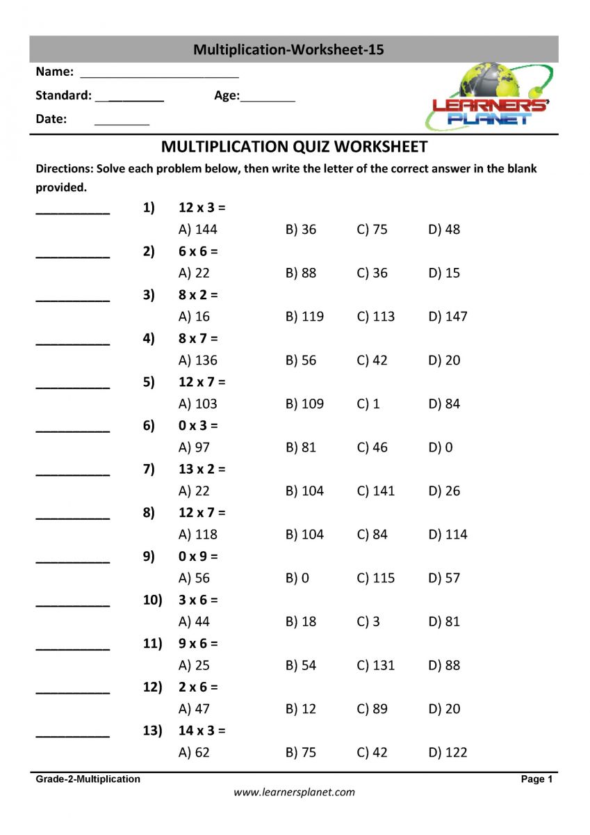 Online Math 2nd Class multiplication worksheets For KidsOnline Math 2nd Class multiplication 
