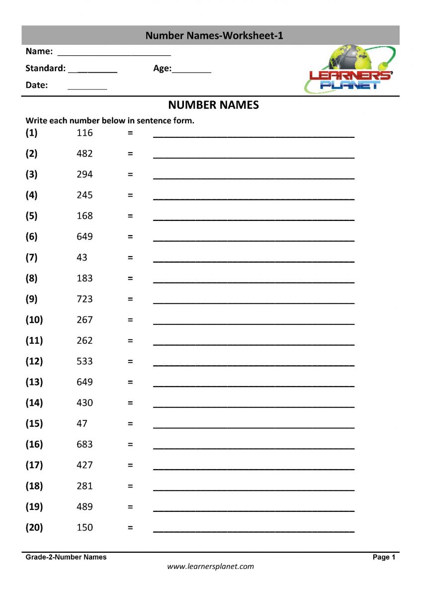 Maths number system worksheets download