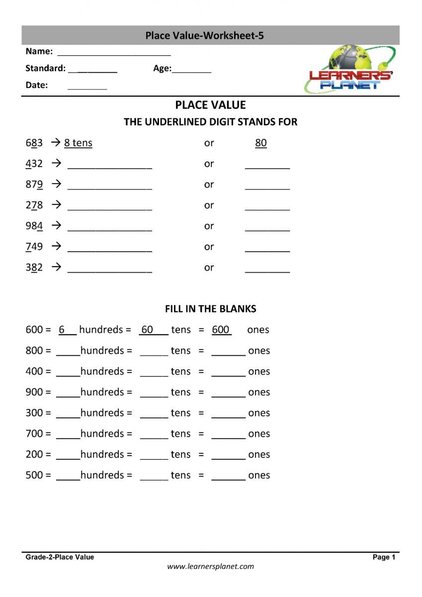 class 2 place value mathematics worksheets download