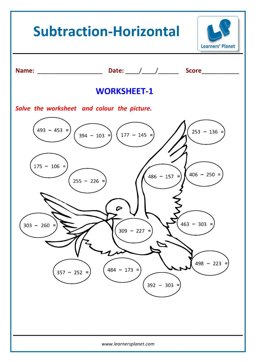 subtraction worksheets class 2 math printable PDF
