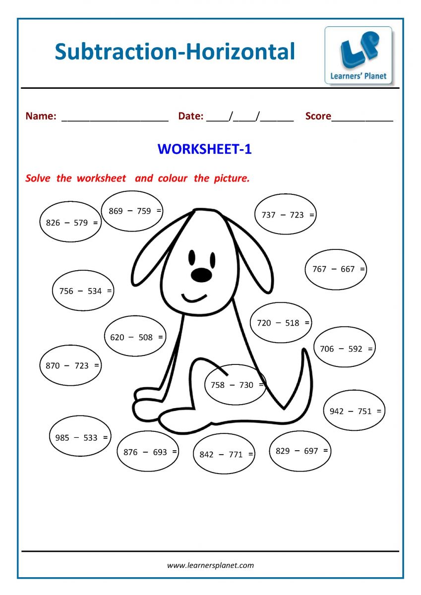 Download subtraction worksheets for grade 2 math