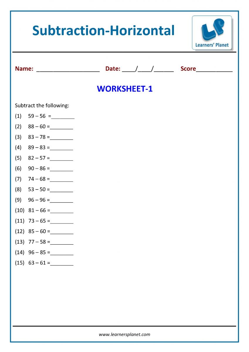 Grade 2 math printable subtraction worksheets