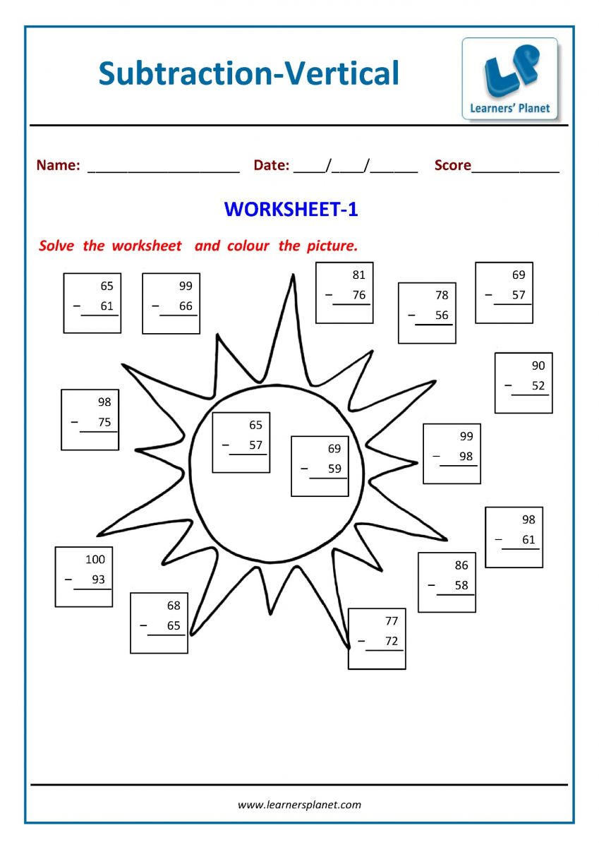 Subtraction printable PDF worksheets for 2nd class